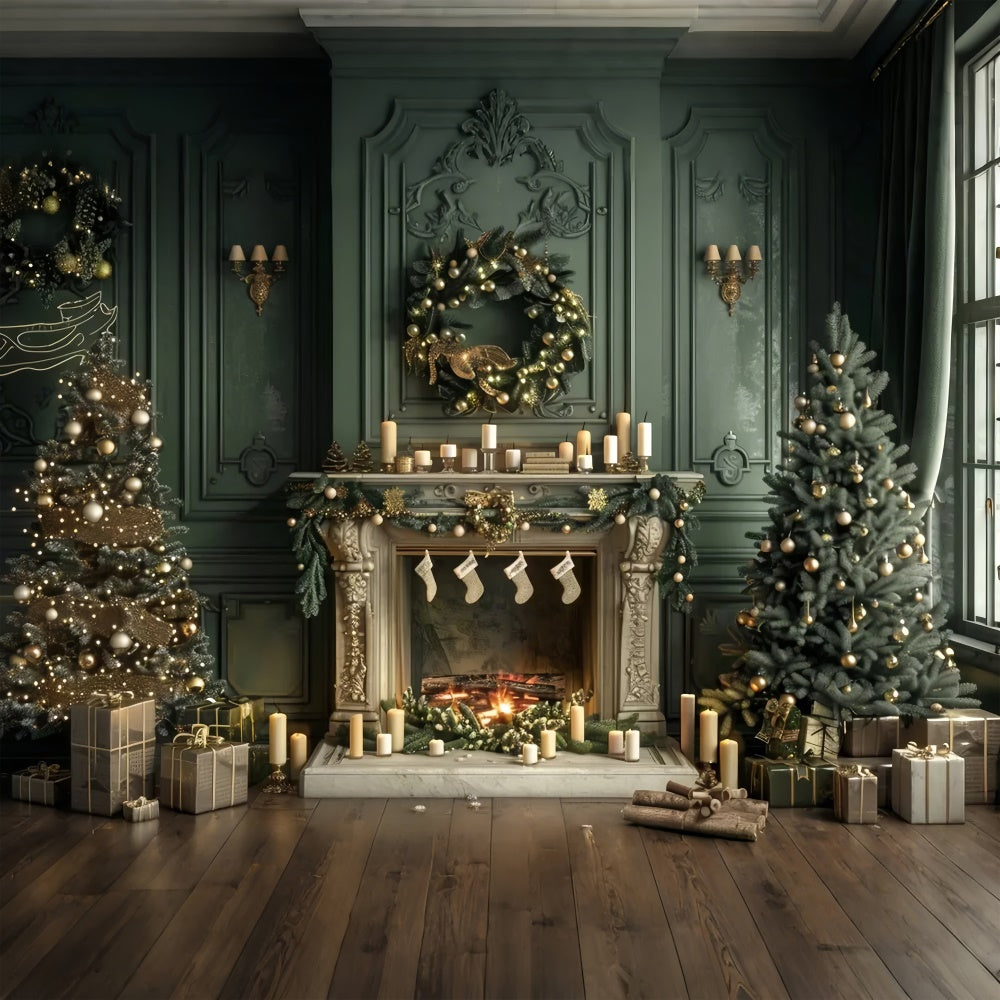 Toile de fond de Cheminée avec Chaussettes de Noël BRP8-13