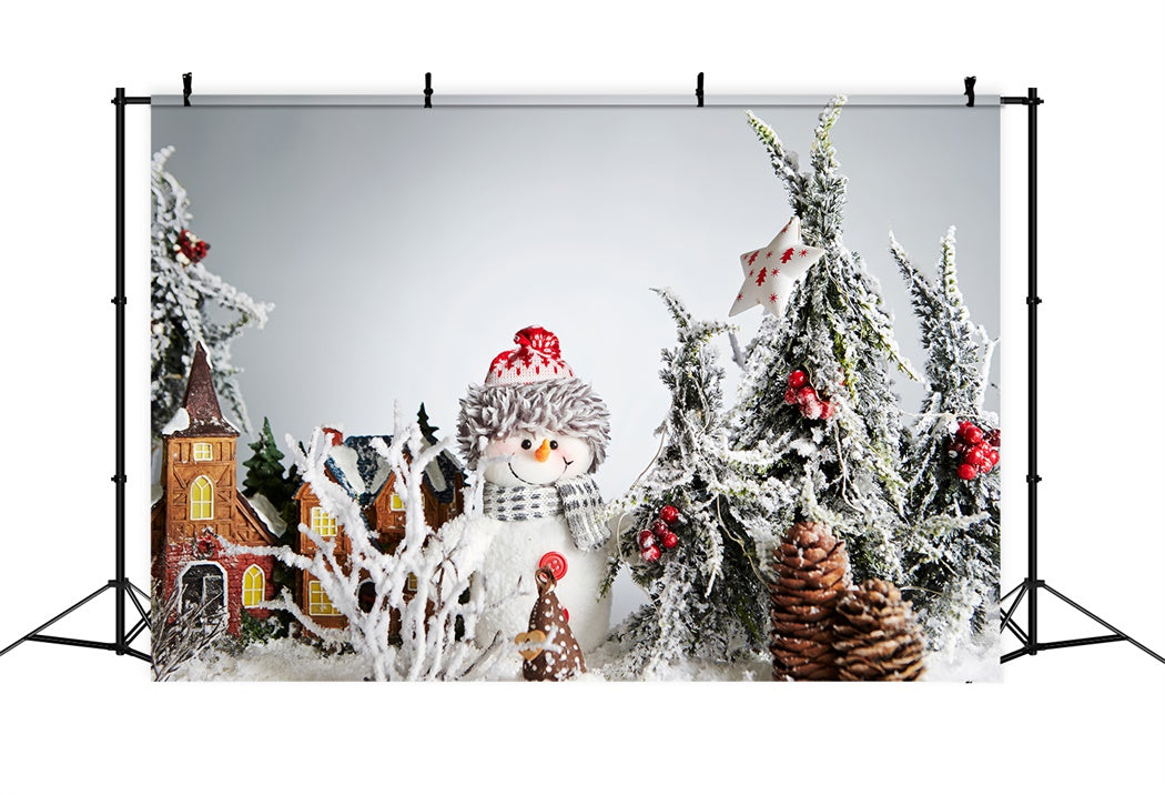 Toile de Fond Bonhomme de Neige dans la Forêt Enneigée de Noël BRP8-130