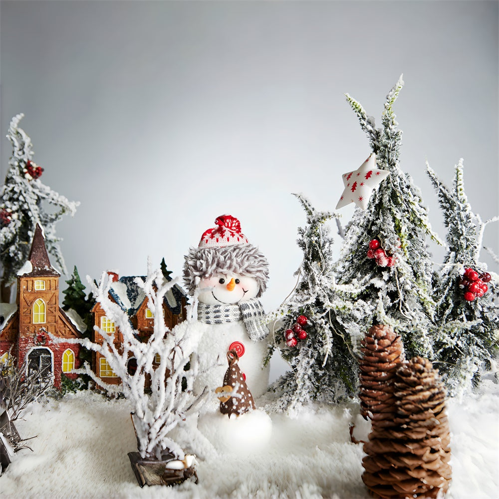Toile de Fond Bonhomme de Neige dans la Forêt Enneigée de Noël BRP8-130