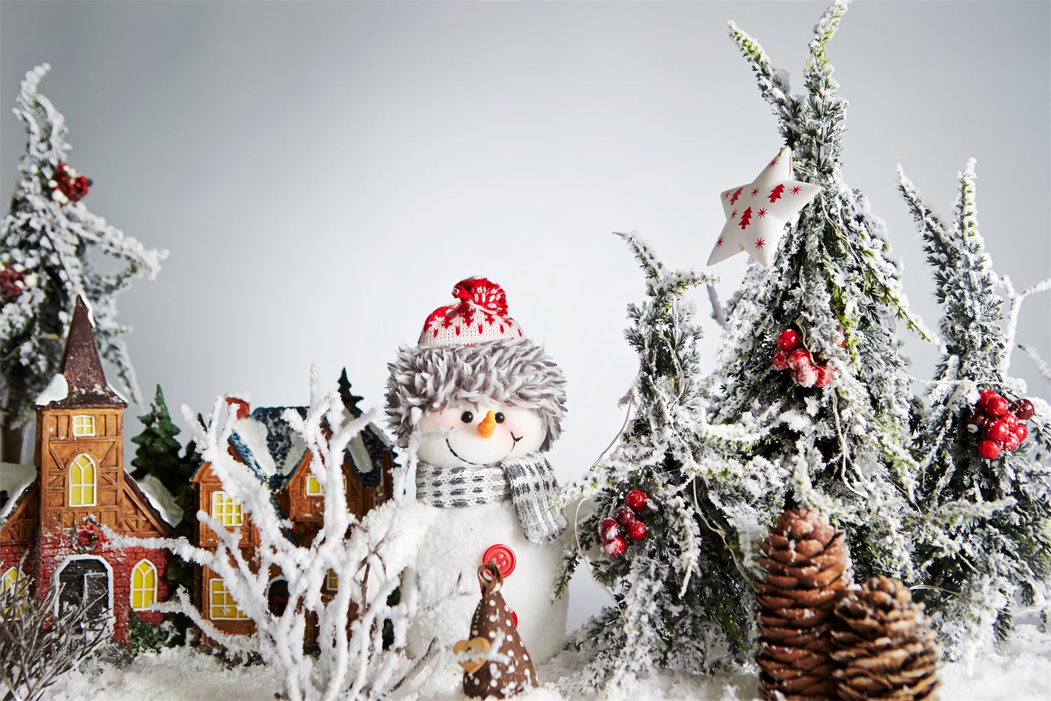 Toile de Fond Bonhomme de Neige dans la Forêt Enneigée de Noël BRP8-130