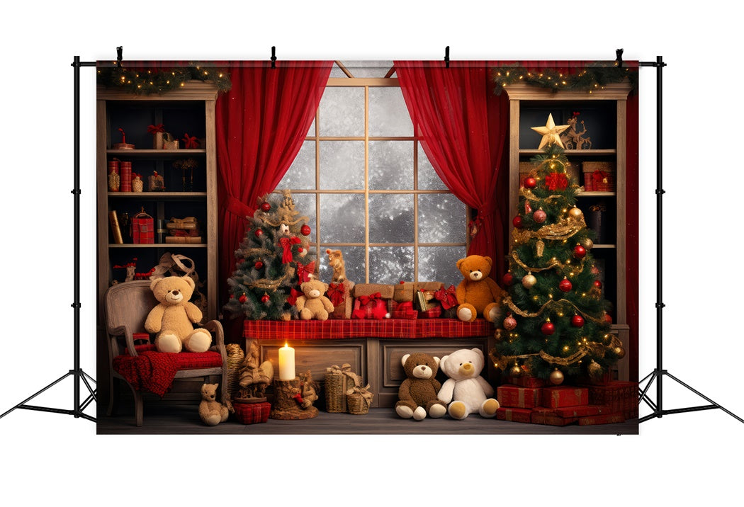 Toile de Fond Salon Confortable avec Ours en Peluche de Noël BRP8-131