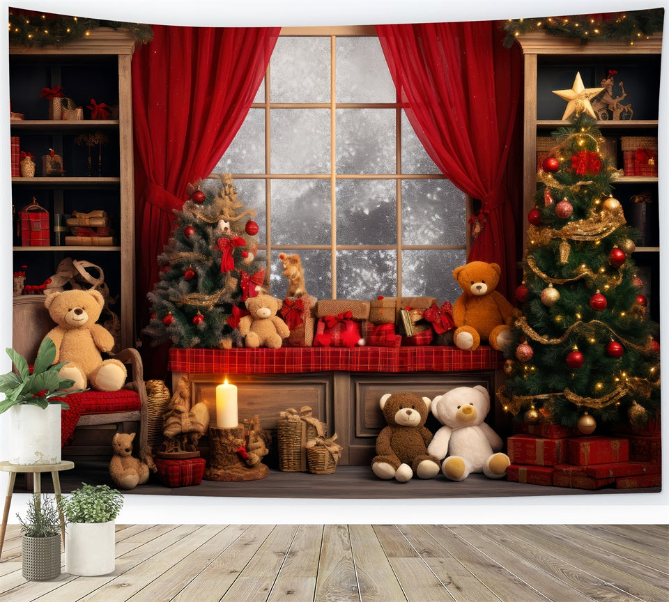 Toile de Fond Salon Confortable avec Ours en Peluche de Noël BRP8-131