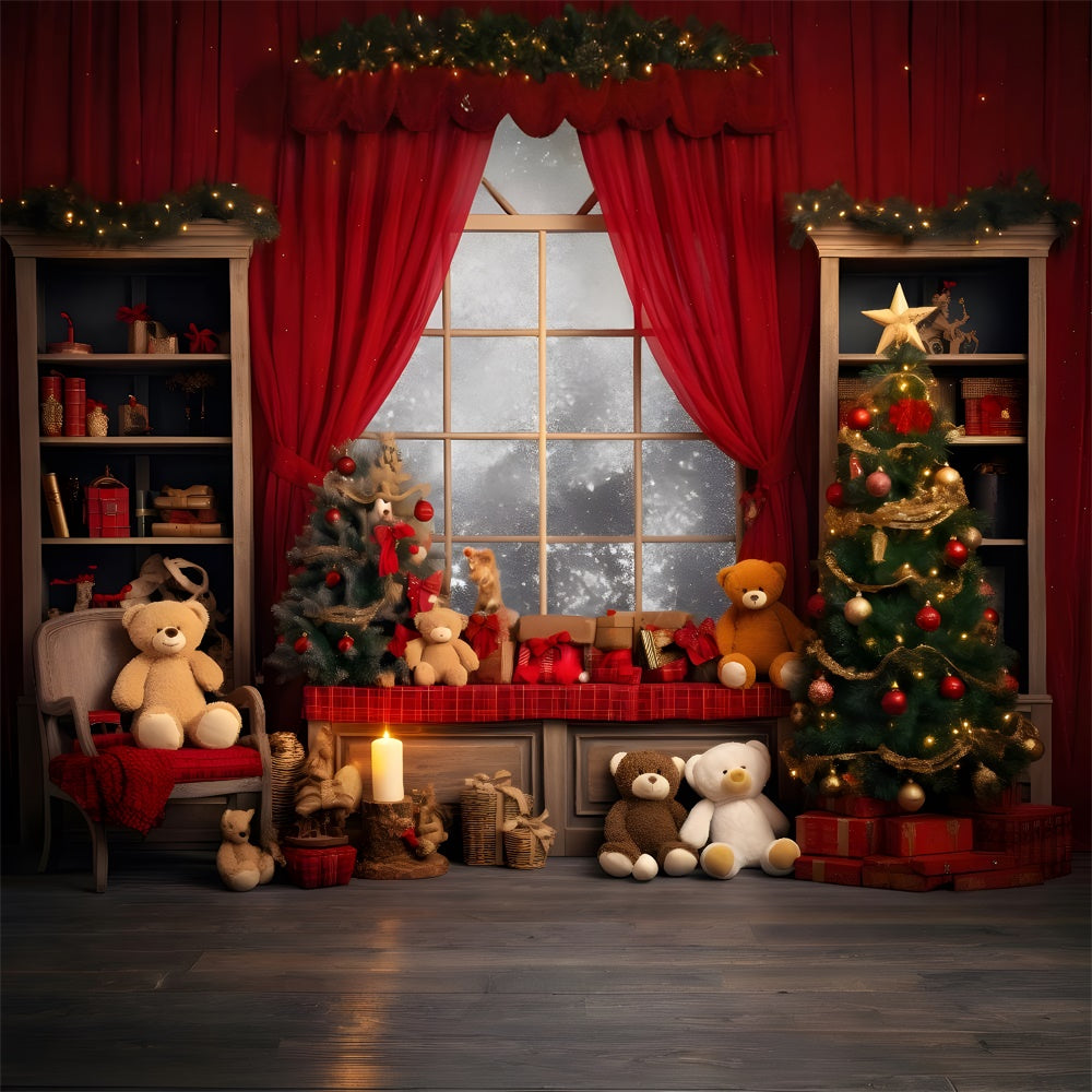 Toile de Fond Salon Confortable avec Ours en Peluche de Noël BRP8-131