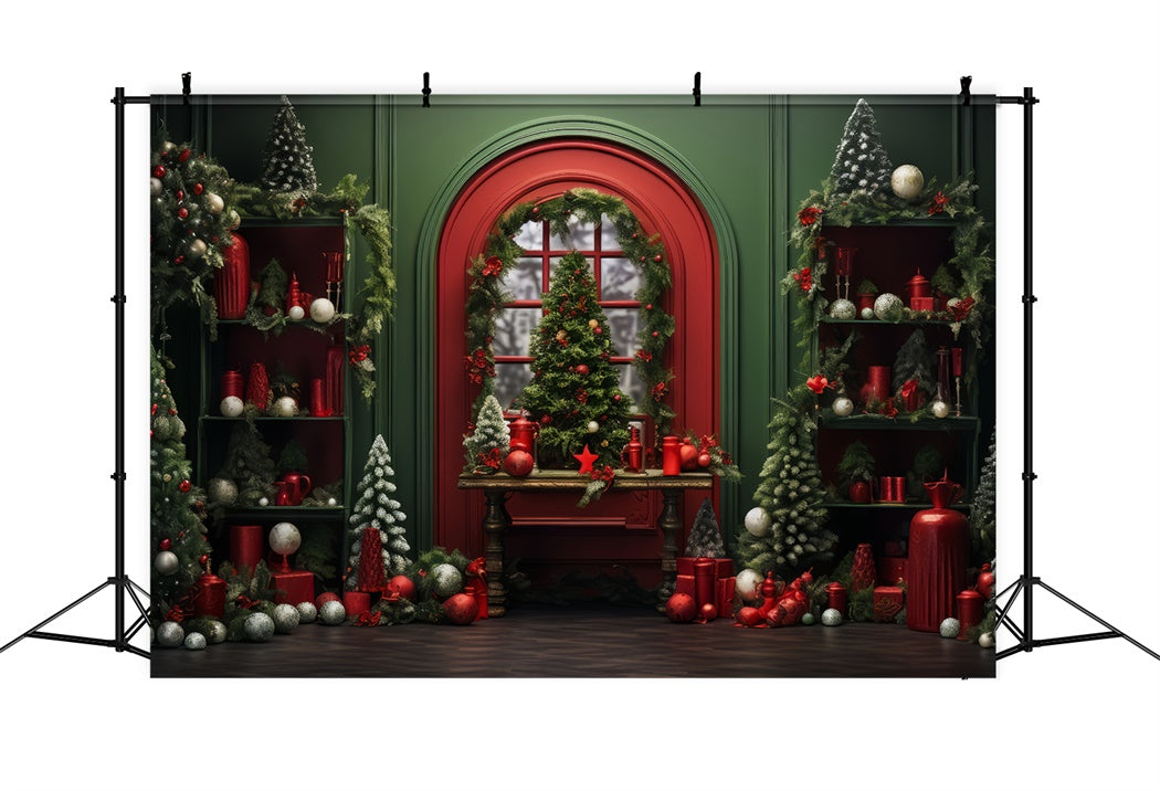 Toile de Fond Décor Rouge dans une Pièce Verte de Noël BRP8-135