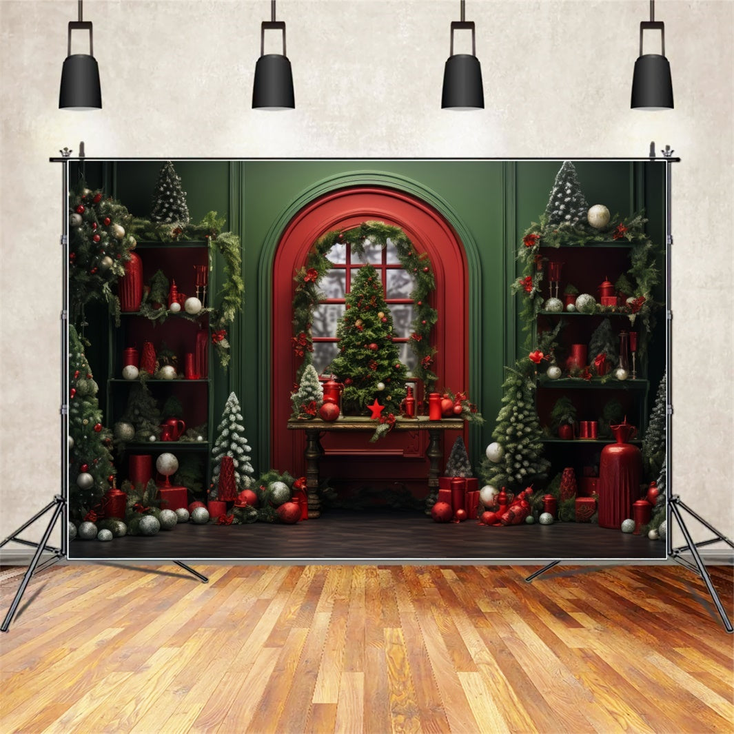 Toile de Fond Décor Rouge dans une Pièce Verte de Noël BRP8-135
