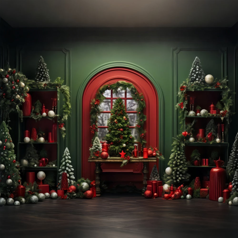 Toile de Fond Décor Rouge dans une Pièce Verte de Noël BRP8-135