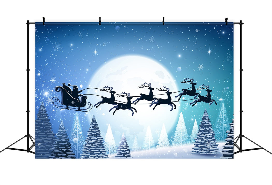 Toile de Fond Traîneau du Père Noël sous la Pleine Lune de Noël BRP8-136