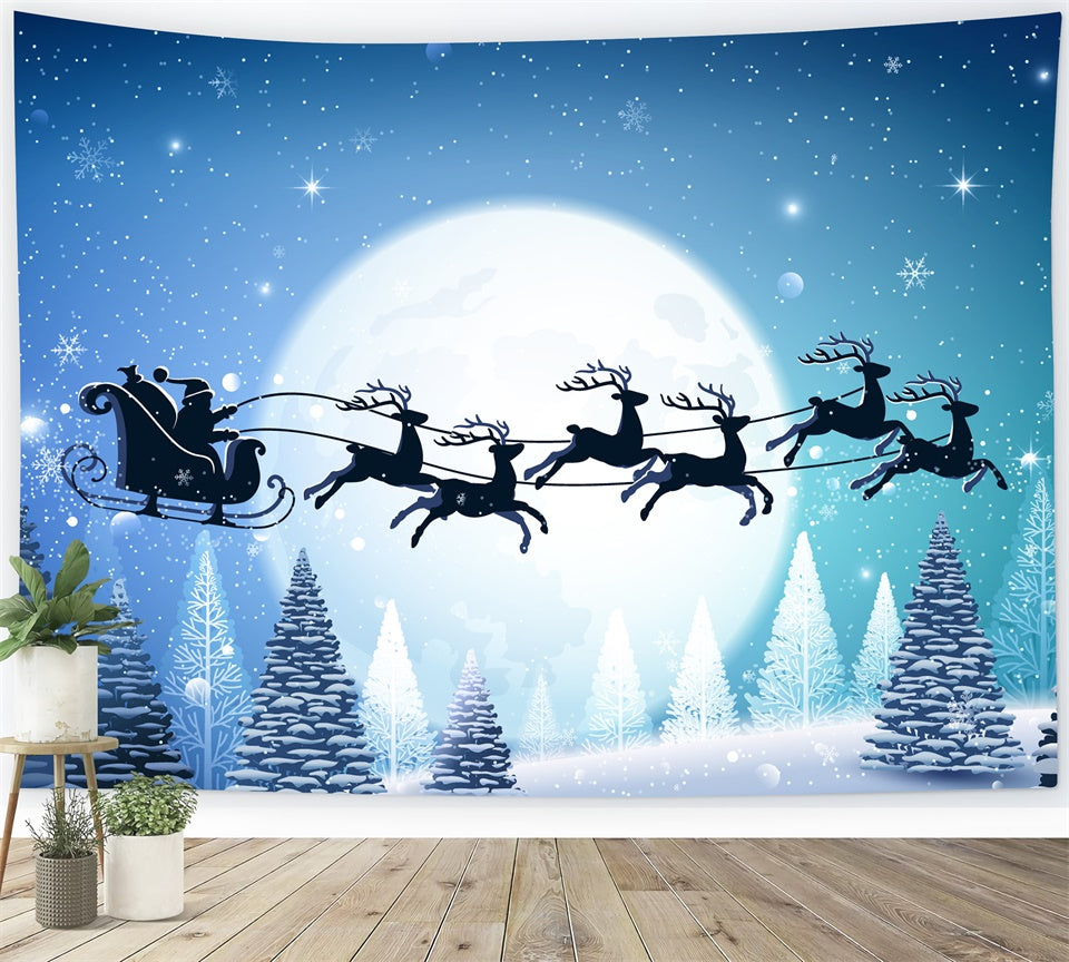Toile de Fond Traîneau du Père Noël sous la Pleine Lune de Noël BRP8-136