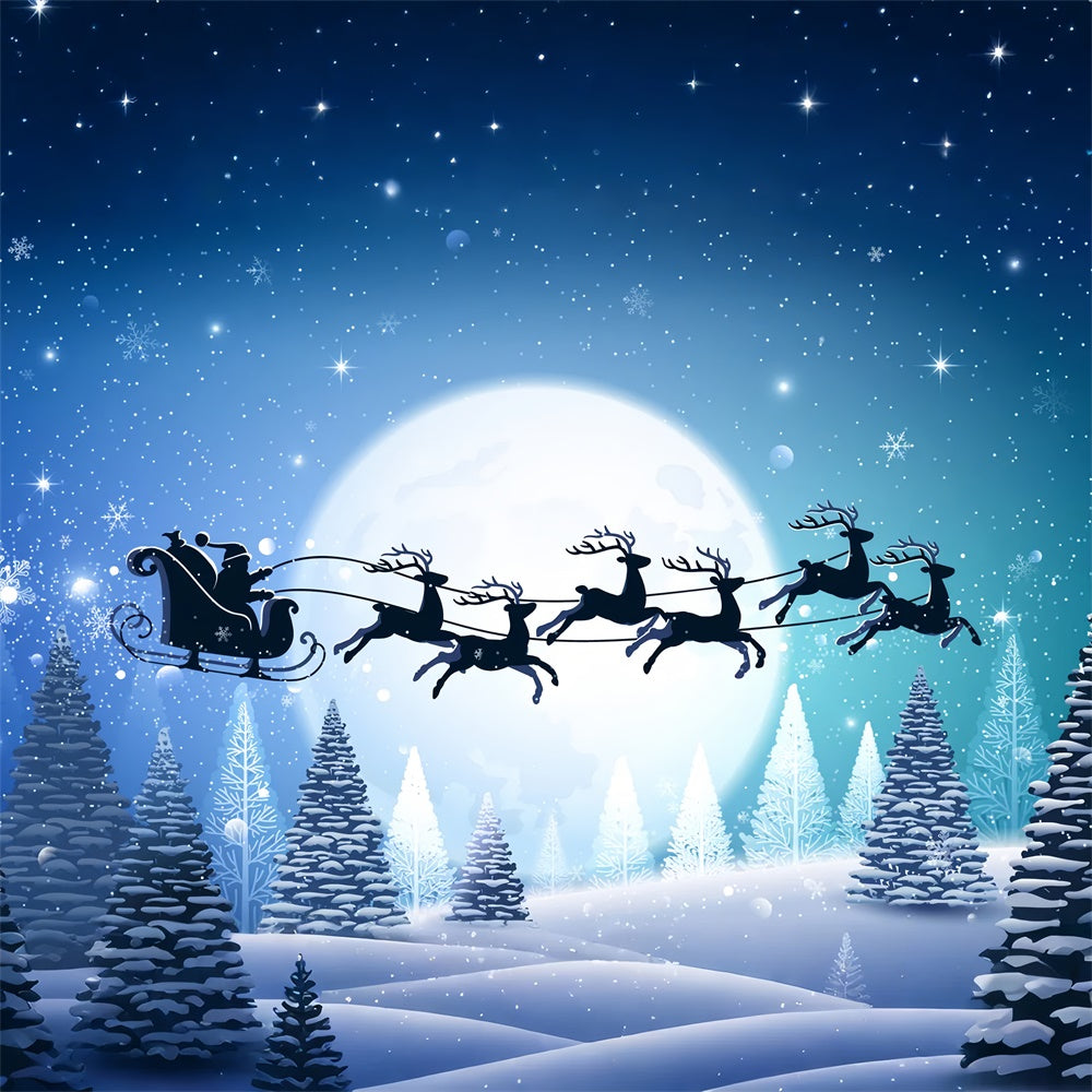 Toile de Fond Traîneau du Père Noël sous la Pleine Lune de Noël BRP8-136