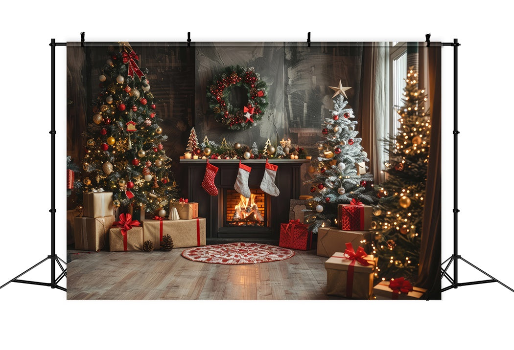 Toile de Fond Décor et Cheminée avec Chaussettes de Noël BRP8-140