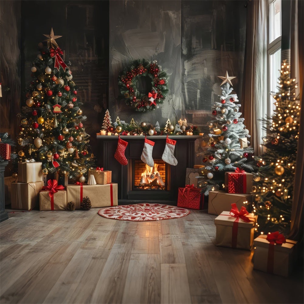 Toile de Fond Décor et Cheminée avec Chaussettes de Noël BRP8-140
