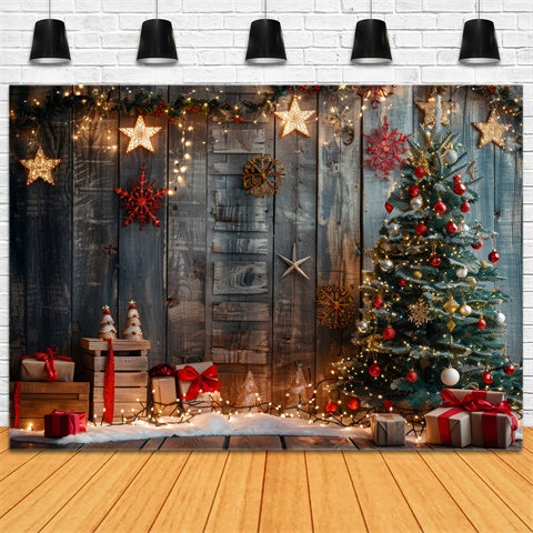 Toile de Fond Arbre et Cadeaux en Bois de Noël BRP8-146