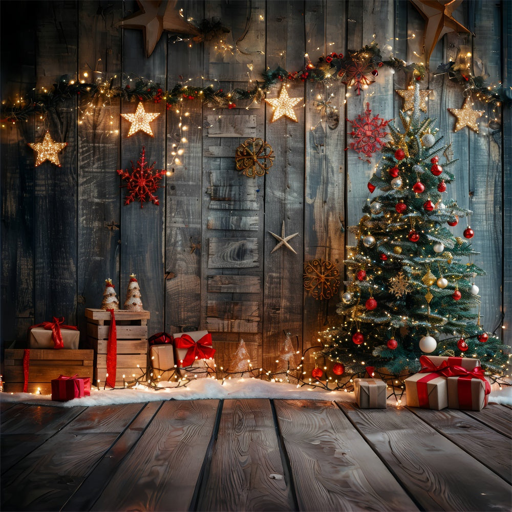 Toile de Fond Arbre et Cadeaux en Bois de Noël BRP8-146