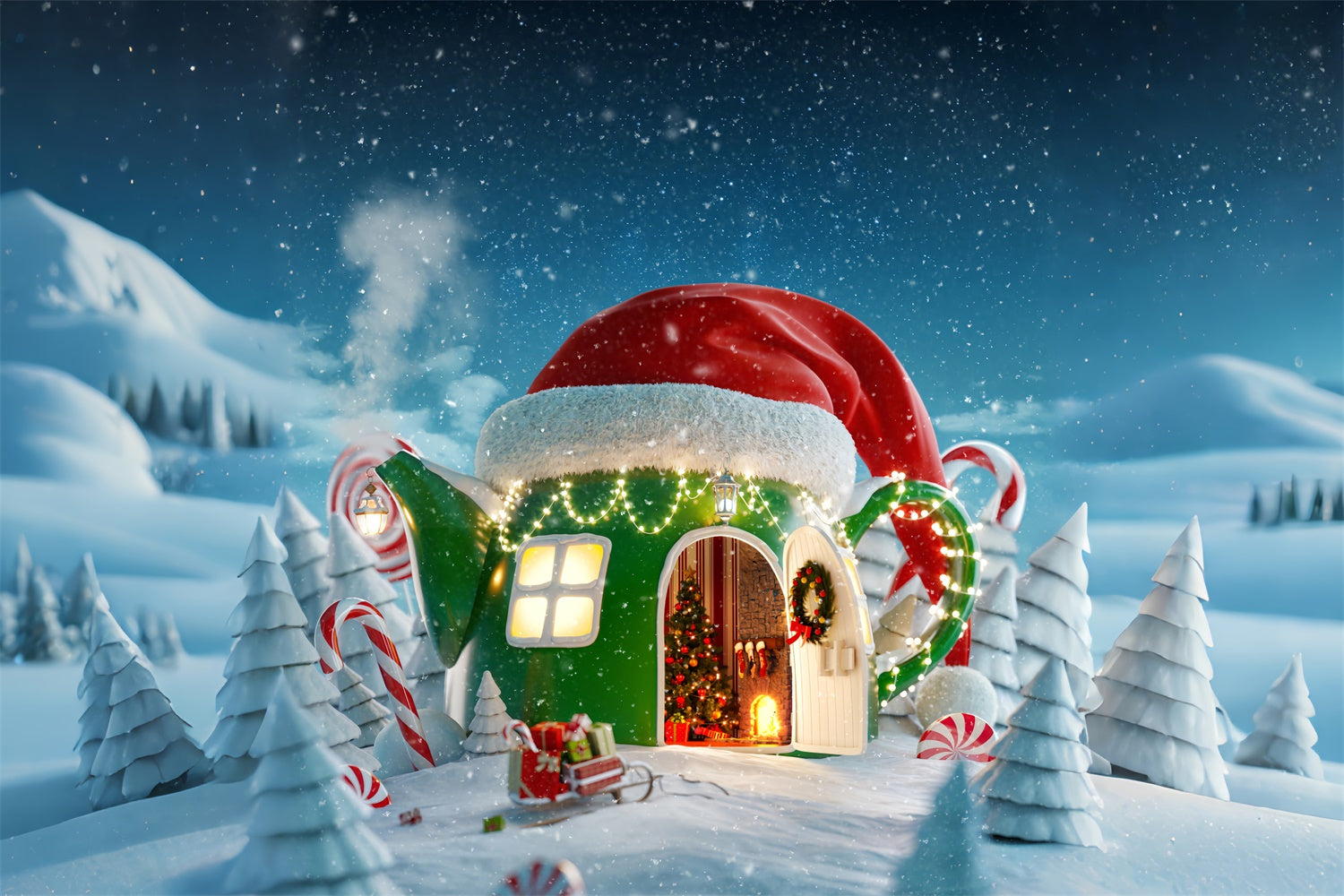 Toile de Fond Théière Fantaisiste de Noël BRP8-149