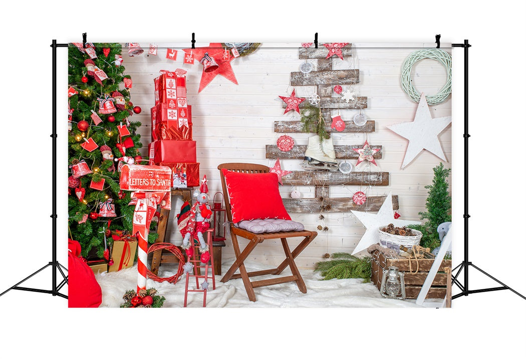 Toile de Fond Décor de Mur avec Arbre de Noël et Cadeaux BRP8-153