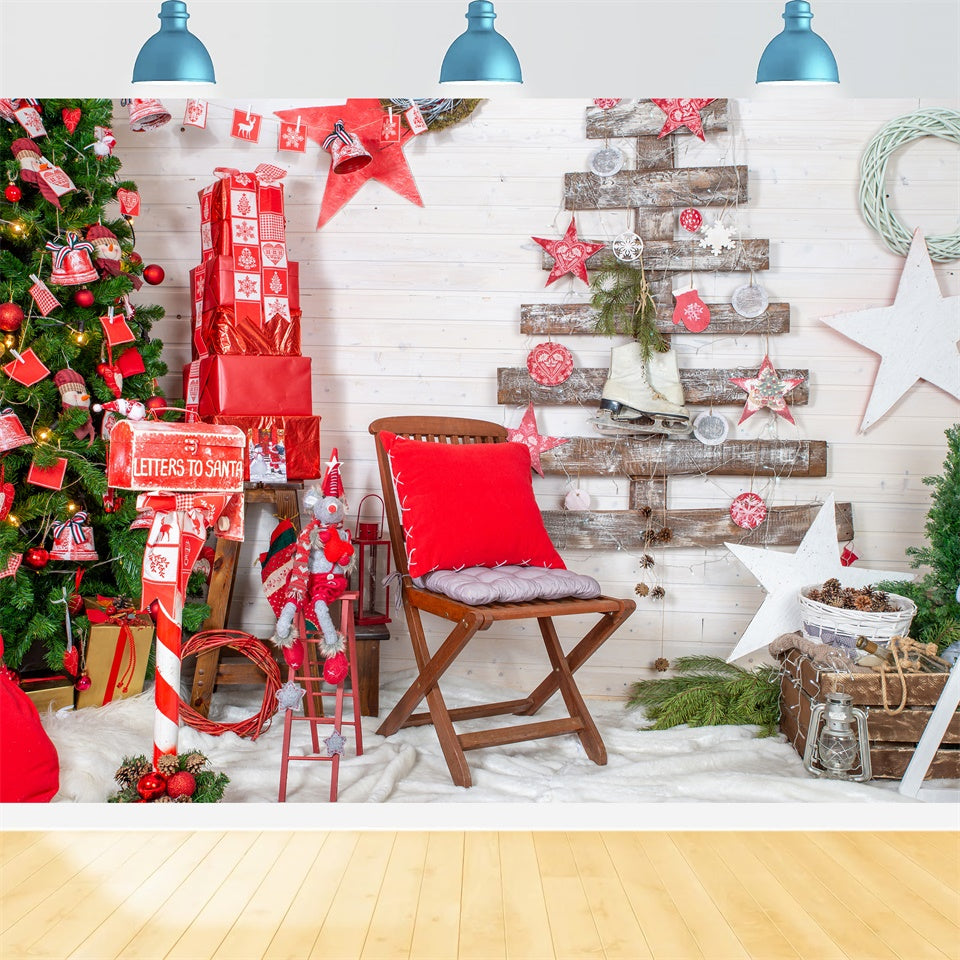 Toile de Fond Décor de Mur avec Arbre de Noël et Cadeaux BRP8-153