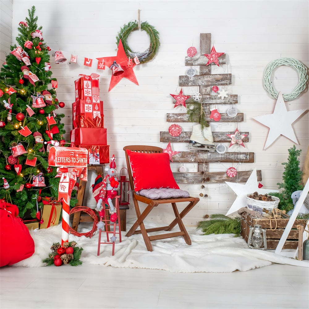 Toile de Fond Décor de Mur avec Arbre de Noël et Cadeaux BRP8-153
