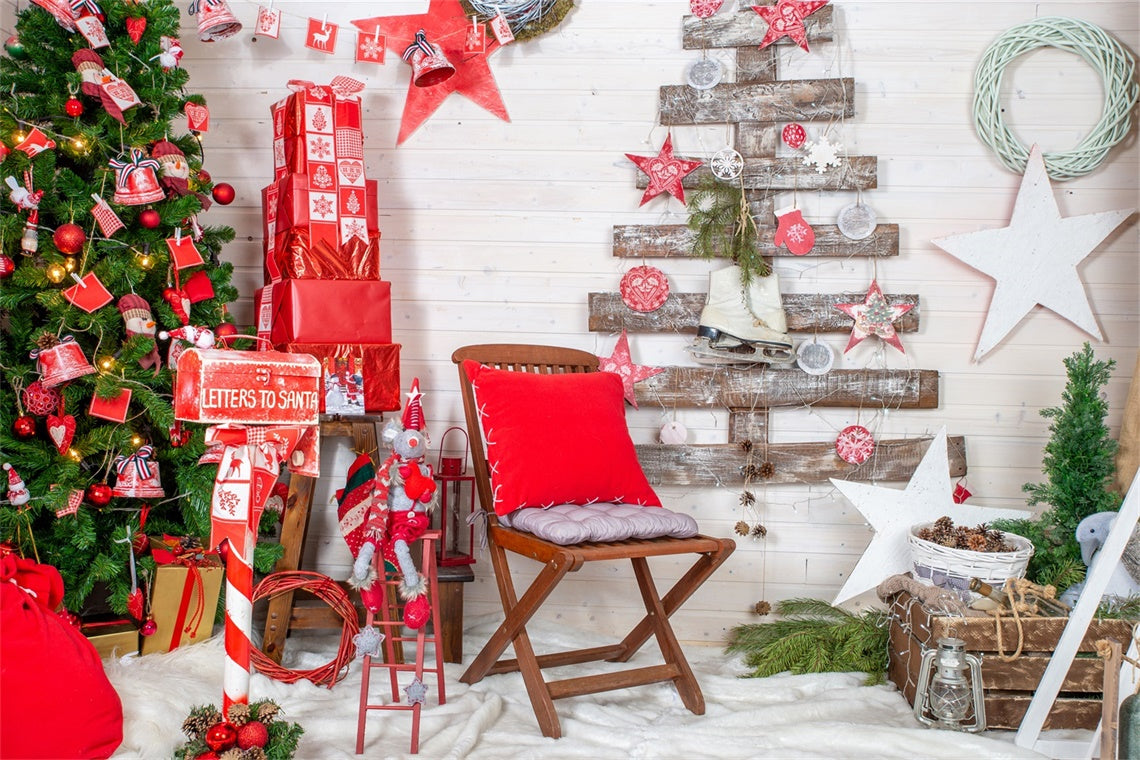 Toile de Fond Décor de Mur avec Arbre de Noël et Cadeaux BRP8-153