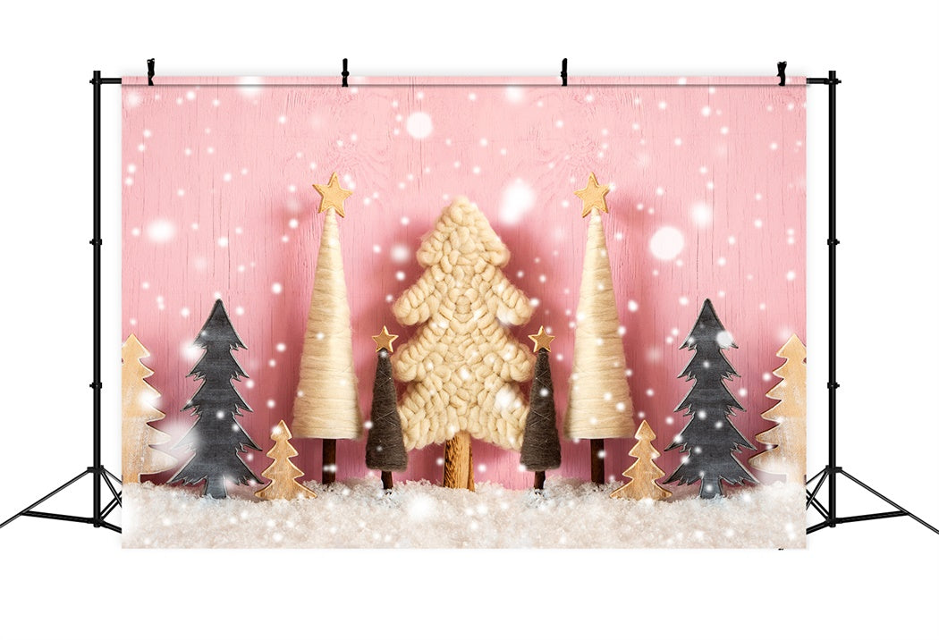 Toile de Fond Arbre de Noël Rose sous la Neige BRP8-154