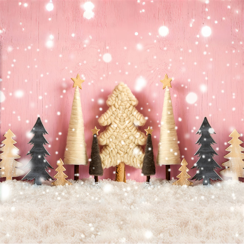 Toile de Fond Arbre de Noël Rose sous la Neige BRP8-154