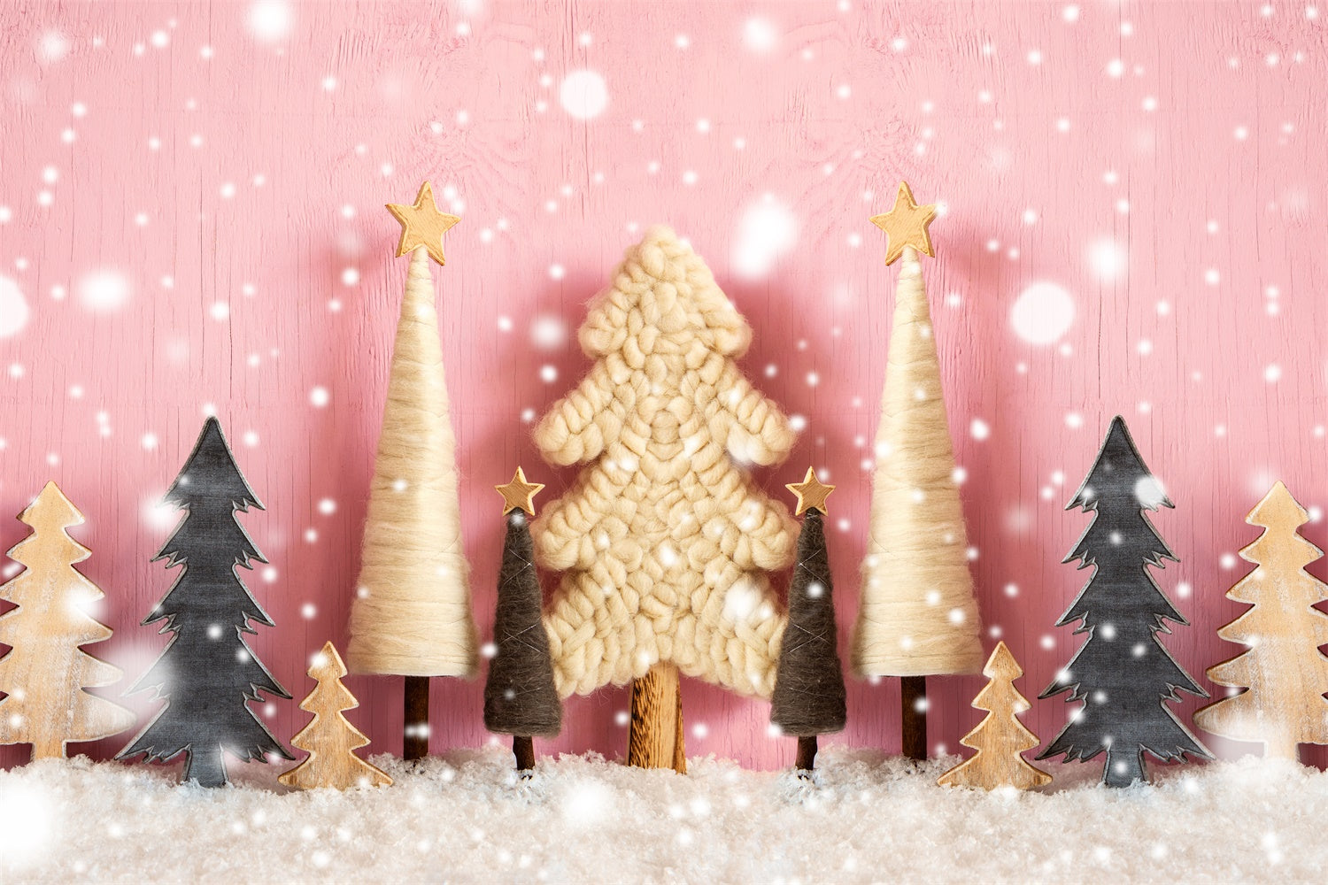 Toile de Fond Arbre de Noël Rose sous la Neige BRP8-154