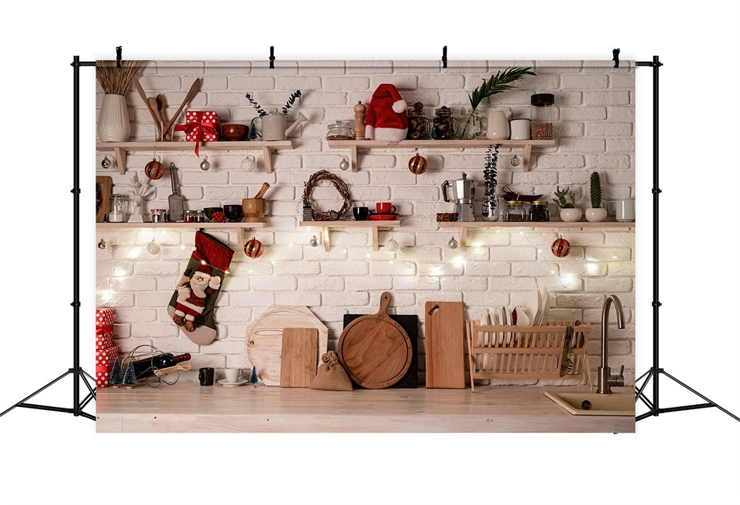 Toile de Fond Cuisine avec Décor de Chapeau de Père Noël BRP8-156