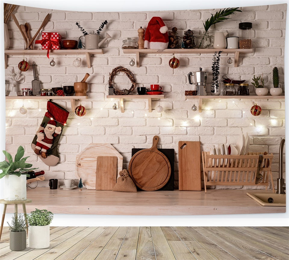 Toile de Fond Cuisine avec Décor de Chapeau de Père Noël BRP8-156