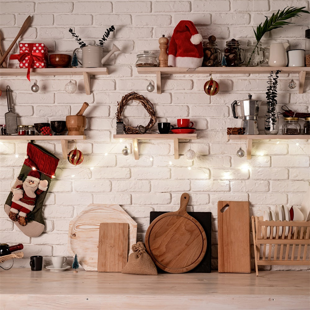 Toile de Fond Cuisine avec Décor de Chapeau de Père Noël BRP8-156