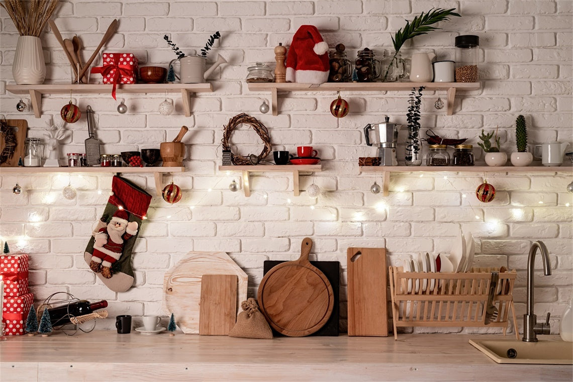 Toile de Fond Cuisine avec Décor de Chapeau de Père Noël BRP8-156