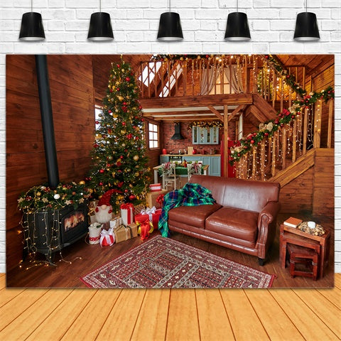 Toile de Fond Salon en Bois Chaleureux de Noël BRP8-158