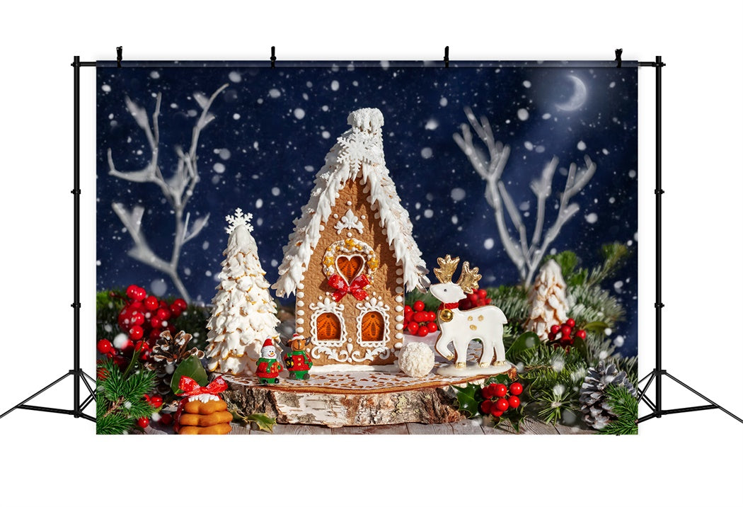 Toile de Fond Chalet en Pain d'Épices avec Rennes de Noël BRP8-160