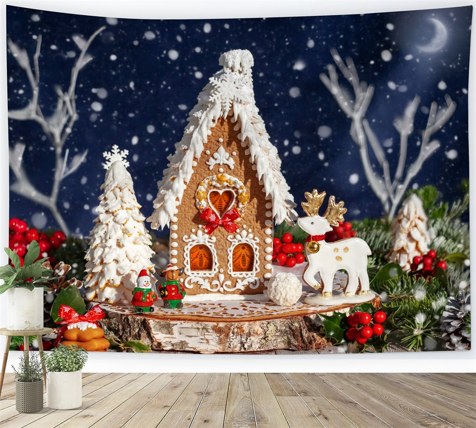 Toile de Fond Chalet en Pain d'Épices avec Rennes de Noël BRP8-160