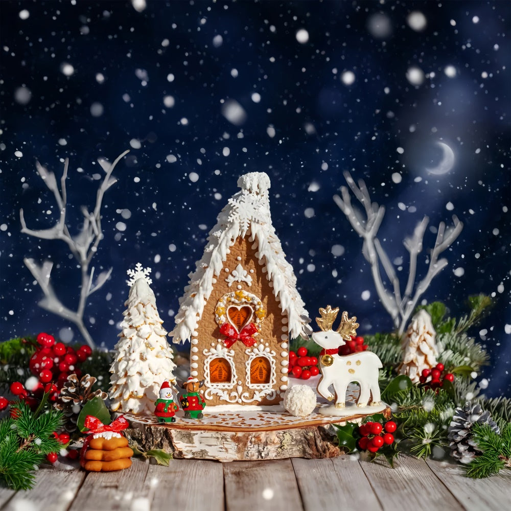 Toile de Fond Chalet en Pain d'Épices avec Rennes de Noël BRP8-160
