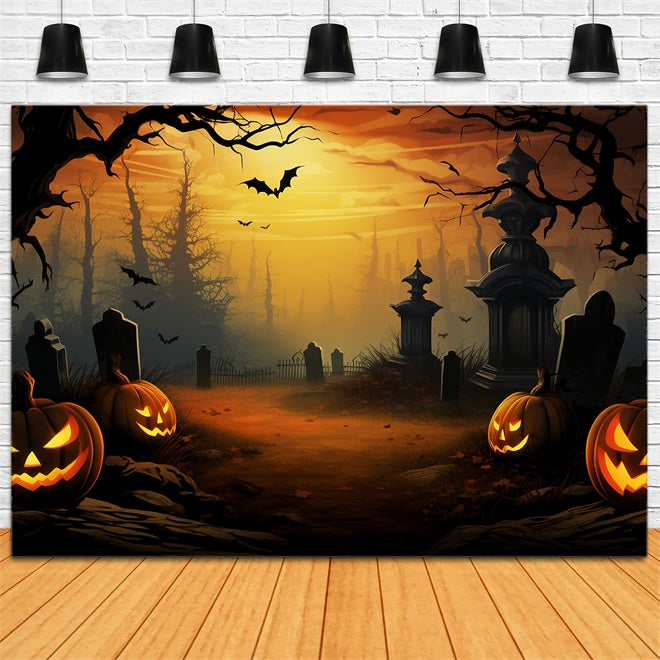 Toile de Fond Tombes Mystérieuses et Citrouilles Lumineuses d'Halloween BRP8-168