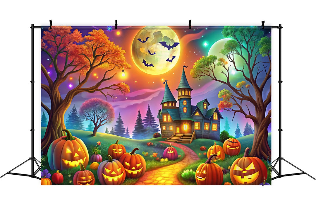 Toile de Fond Forêt Fantastique avec Citrouilles Lumineuses d'Halloween BRP8-178