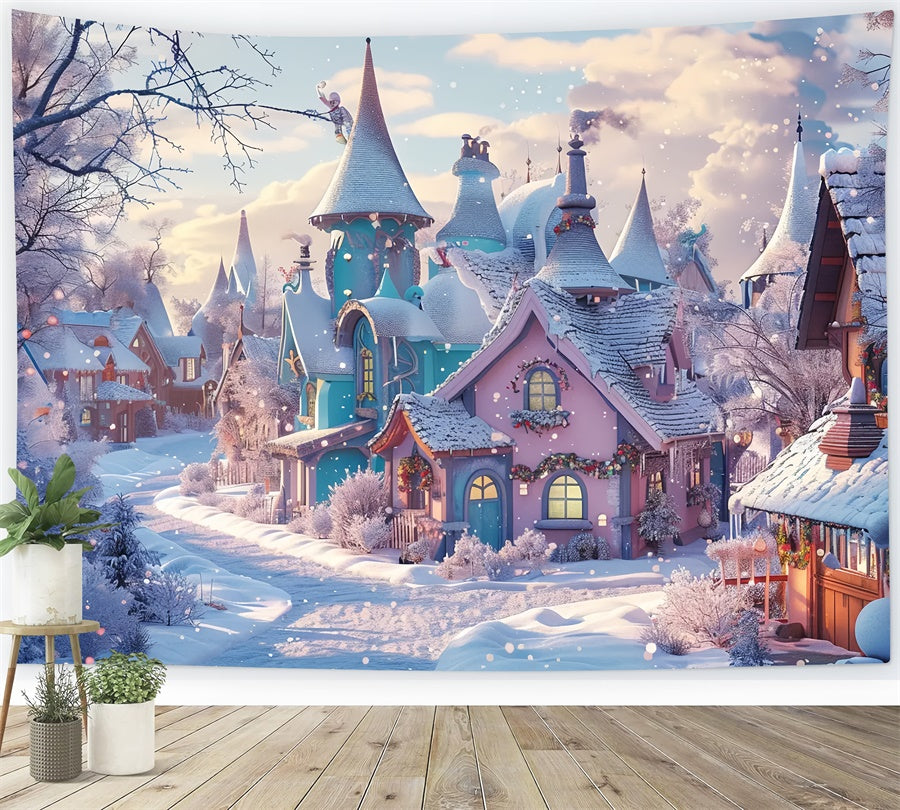 Toile de fond de Village Merveilleux Enneigé de Noël BRP8-18