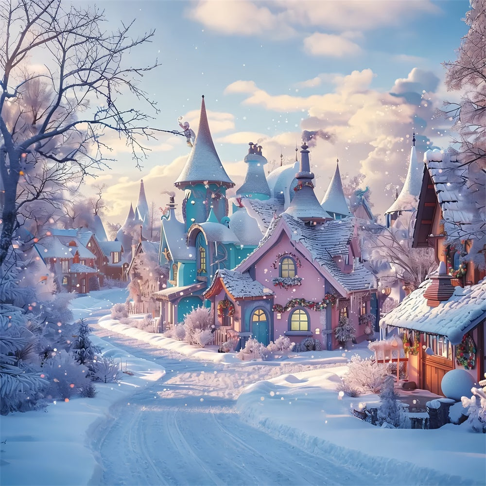 Toile de fond de Village Merveilleux Enneigé de Noël BRP8-18