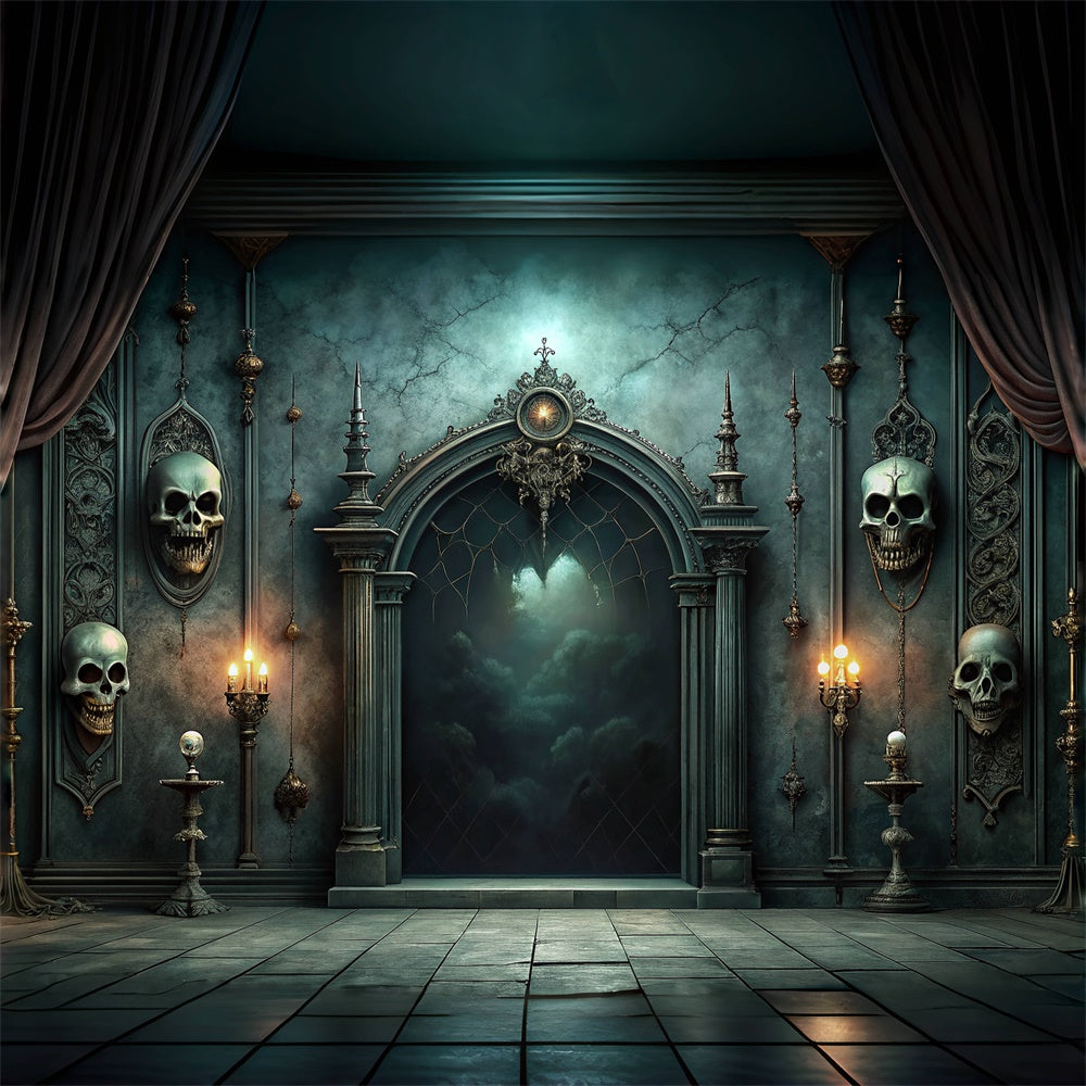Toile de fond Hall de crâne effrayant et chandeliers d'Halloween BRP8-215