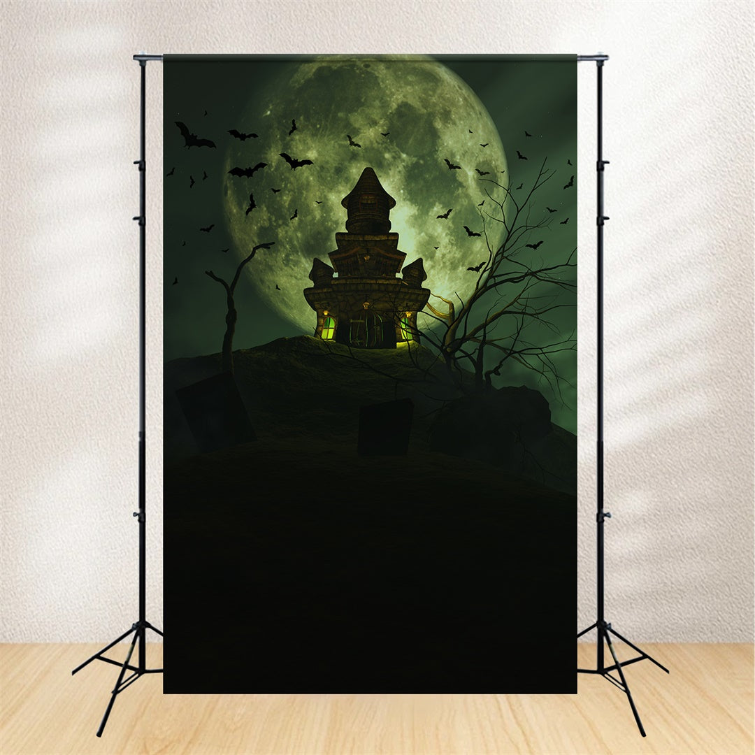 Toile de fond Château sur la colline sous la pleine lune d'Halloween BRP8-231