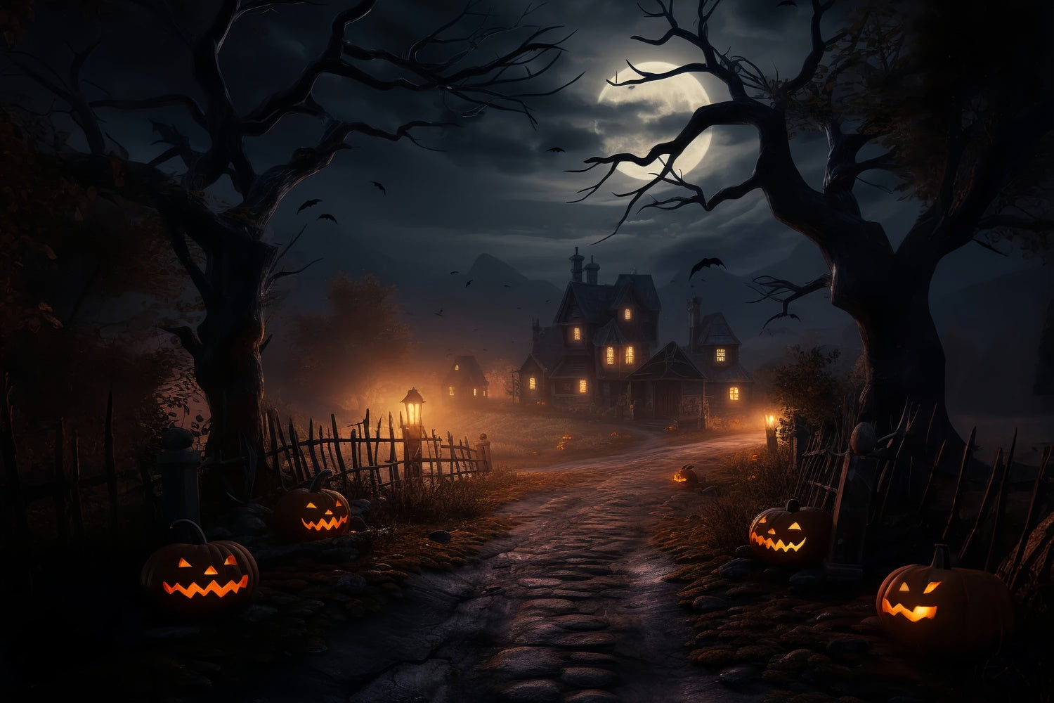Toile de fond Nuit lugubre d'Halloween avec maison hantée BRP8-261