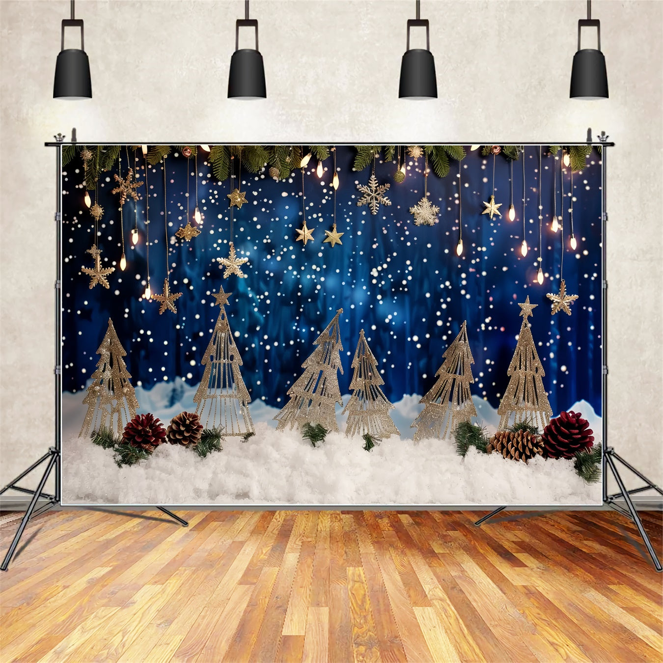 Toile de fond de Rêve de Flocons d'Or de Noël BRP8-27