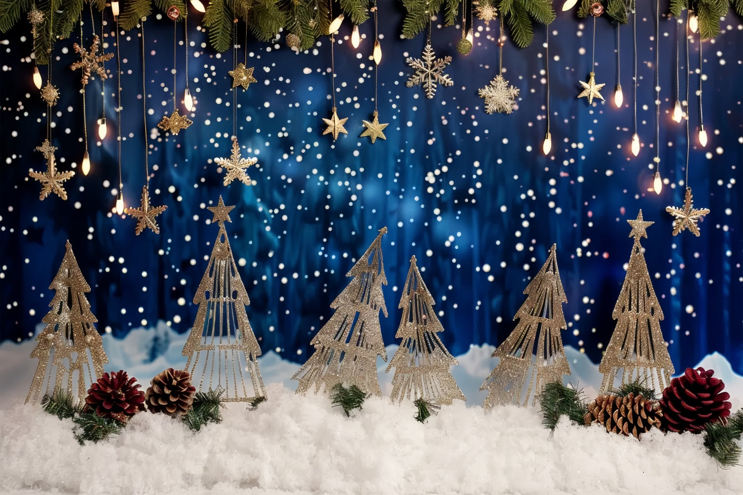 Toile de fond de Rêve de Flocons d'Or de Noël BRP8-27