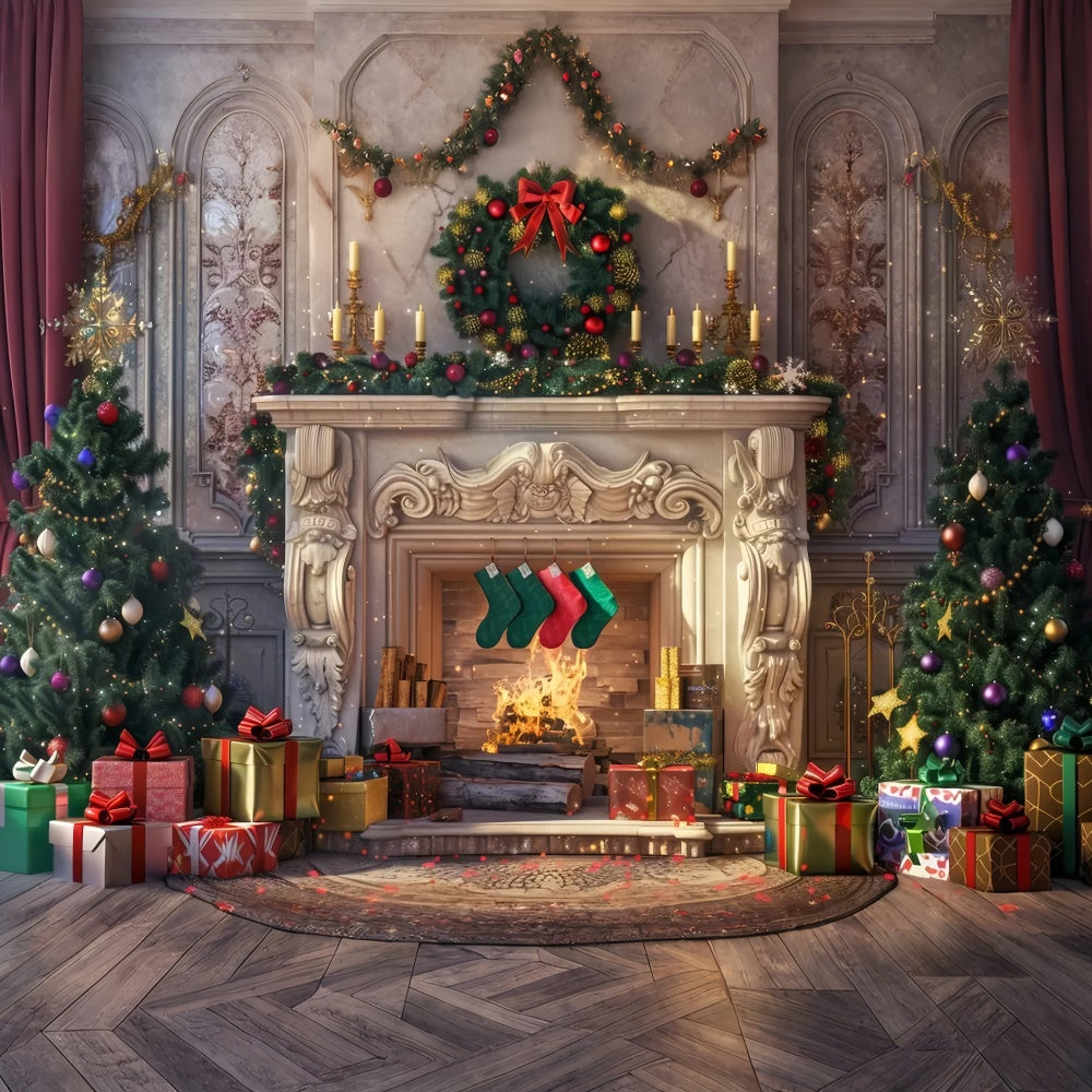 Toile de fond de Cheminée Confortable et Cadeaux de Noël BRP8-28