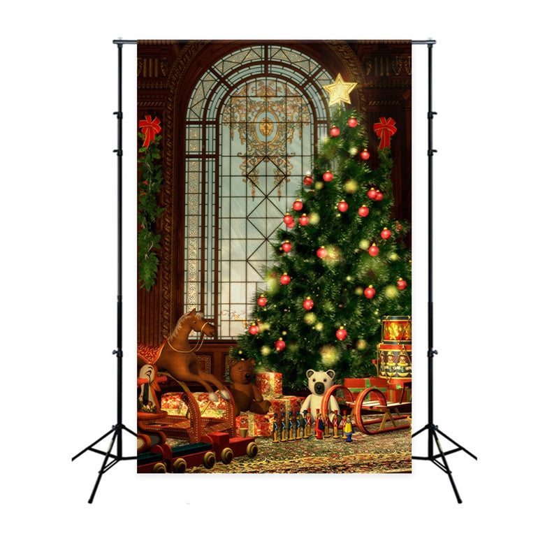 Toile de fond Salle de jouets avec fenêtre de Noël classique BRP8-293