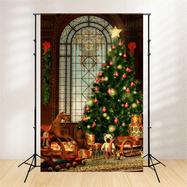 Toile de fond Salle de jouets avec fenêtre de Noël classique BRP8-293