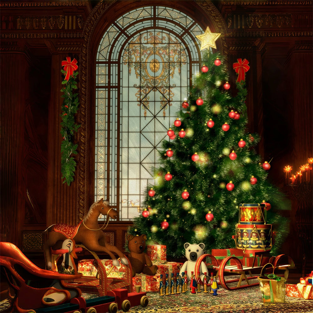 Toile de fond Salle de jouets avec fenêtre de Noël classique BRP8-293
