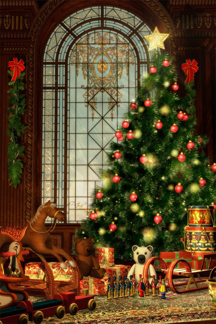 Toile de fond Salle de jouets avec fenêtre de Noël classique BRP8-293