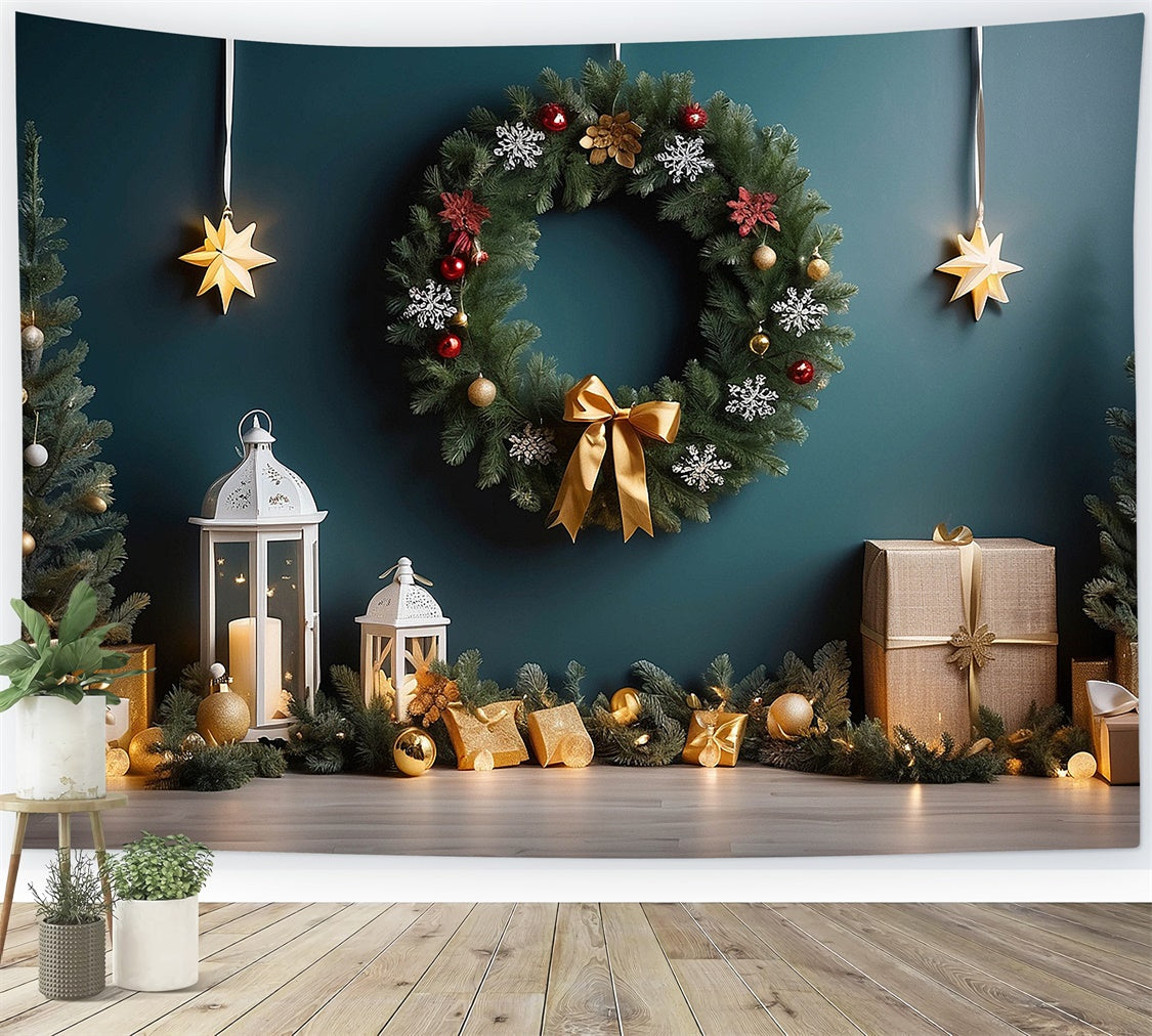 Toile de fond Lanternes de Noël avec couronne festive BRP8-295