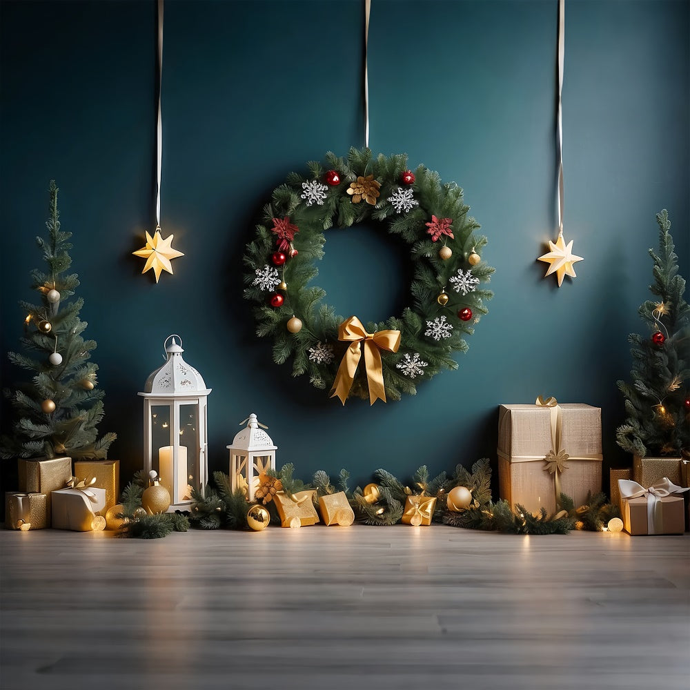 Toile de fond Lanternes de Noël avec couronne festive BRP8-295