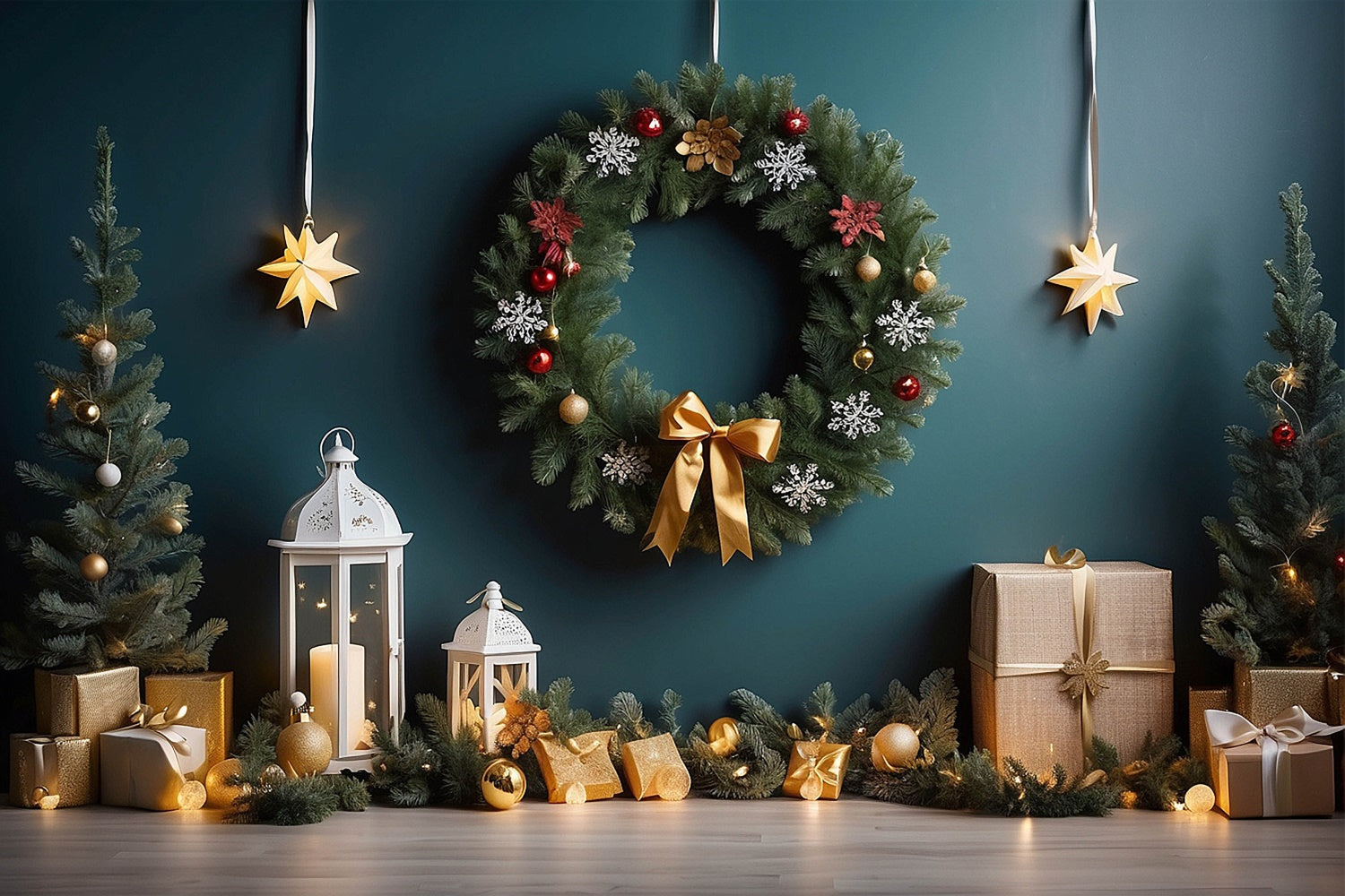 Toile de fond Lanternes de Noël avec couronne festive BRP8-295